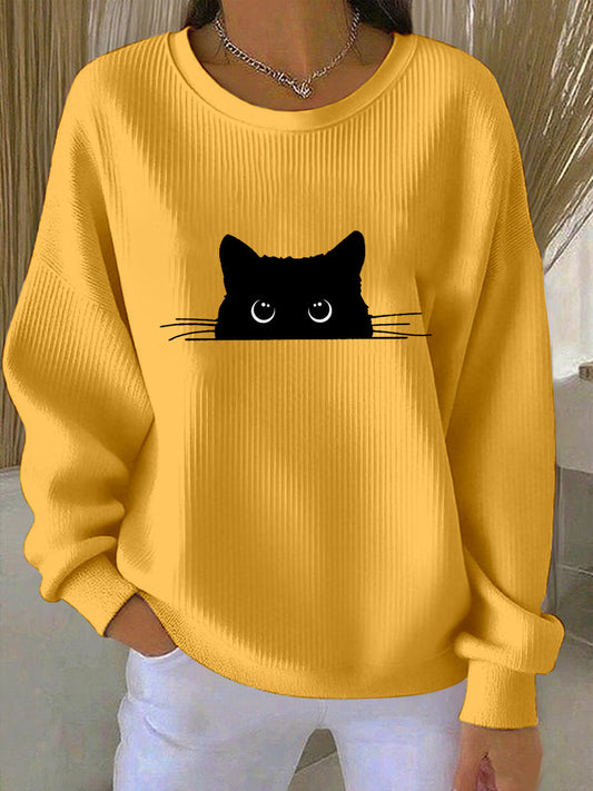 Camisola bonito da impressão do gato das mulheres