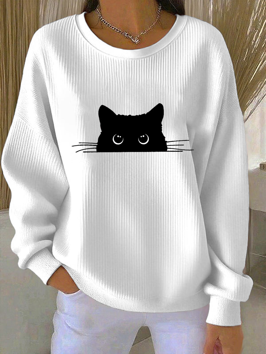 Camisola bonito da impressão do gato das mulheres