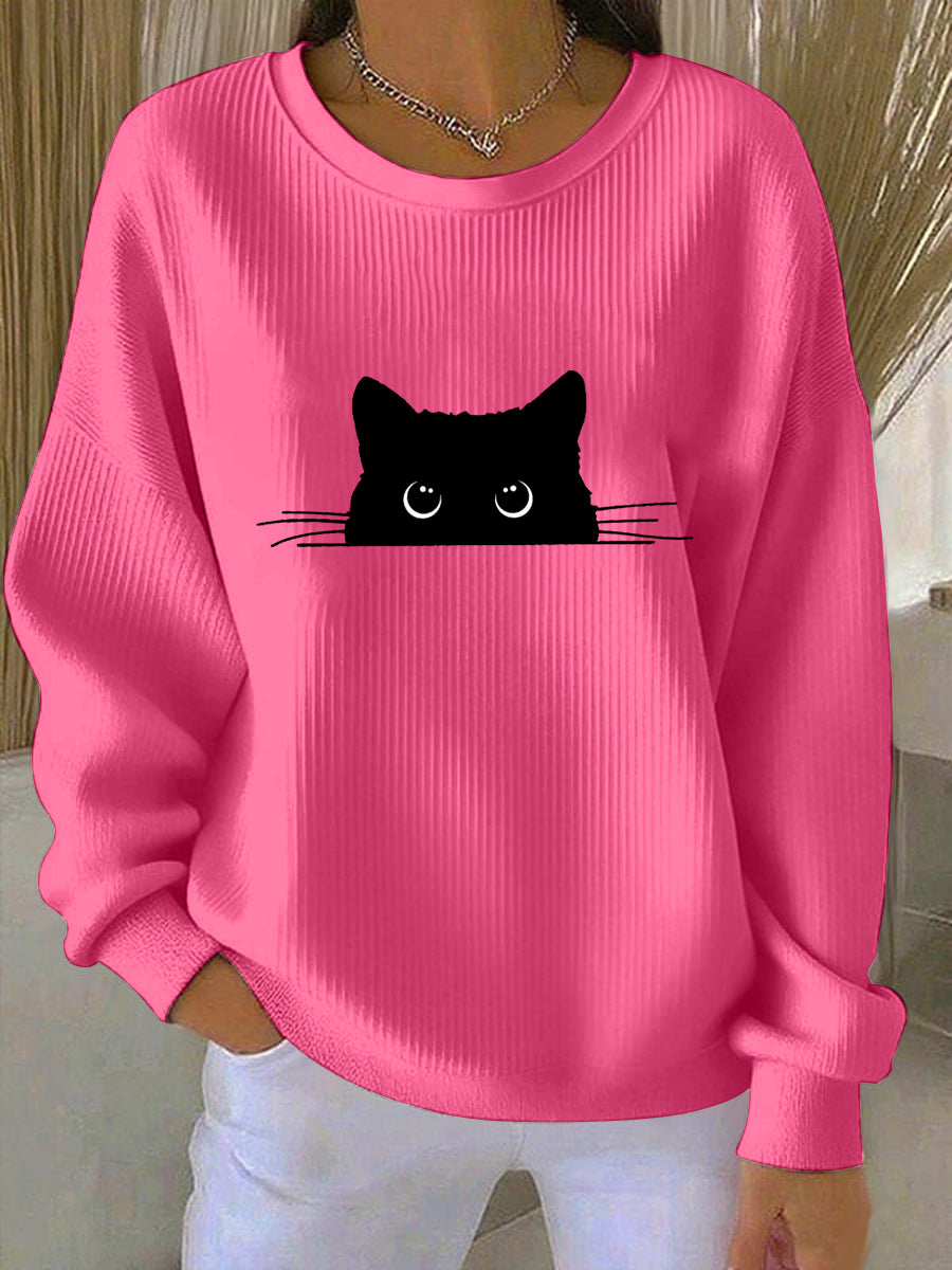 Camisola bonito da impressão do gato das mulheres