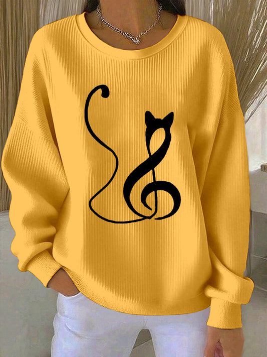 Music Note inspirado moletom Cat Print das mulheres