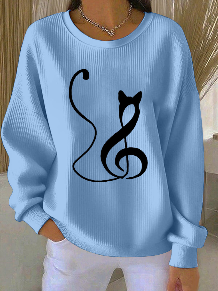 Music Note inspirado moletom Cat Print das mulheres