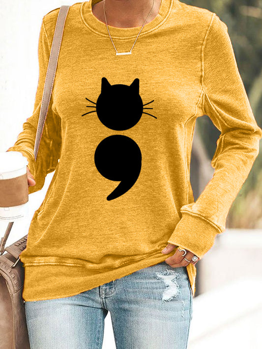 Camisola de impressão gato feminino