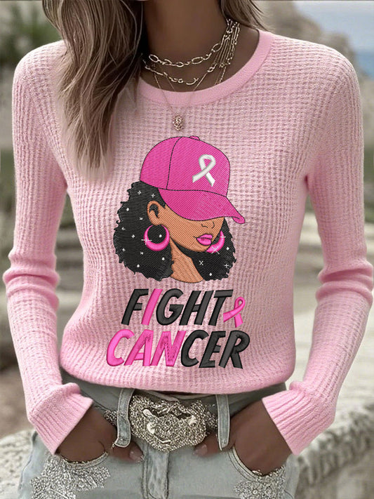 Women's Breast Cancer Awareness Fight Cancer Camisetas de manga comprida