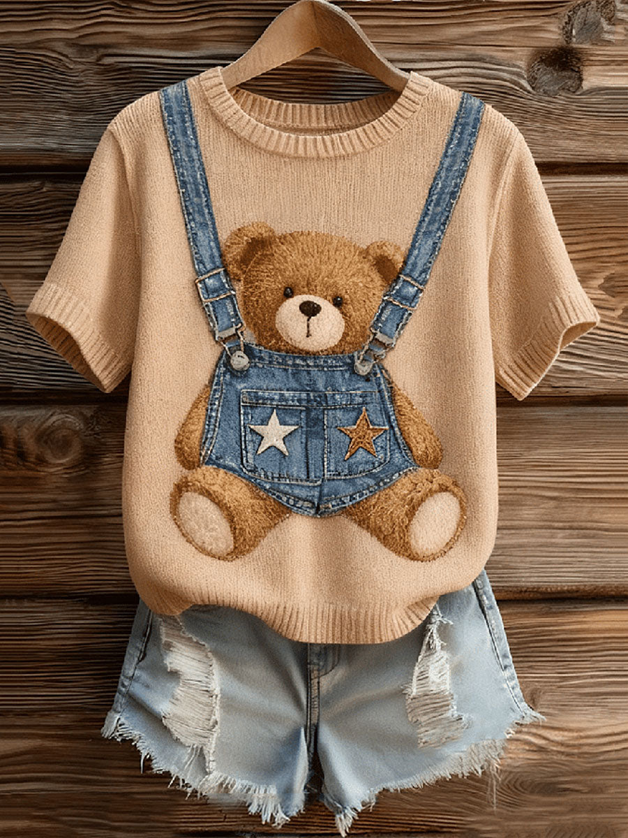 Tops de impressão urso divertido feminino