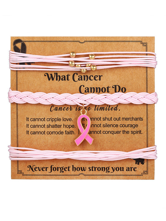 Consciência do câncer de mama feminino fita rosa pulseira conjunto