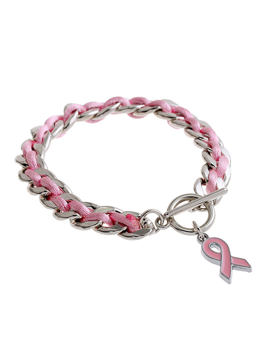 Pulseira fita rosa câncer de mama feminino