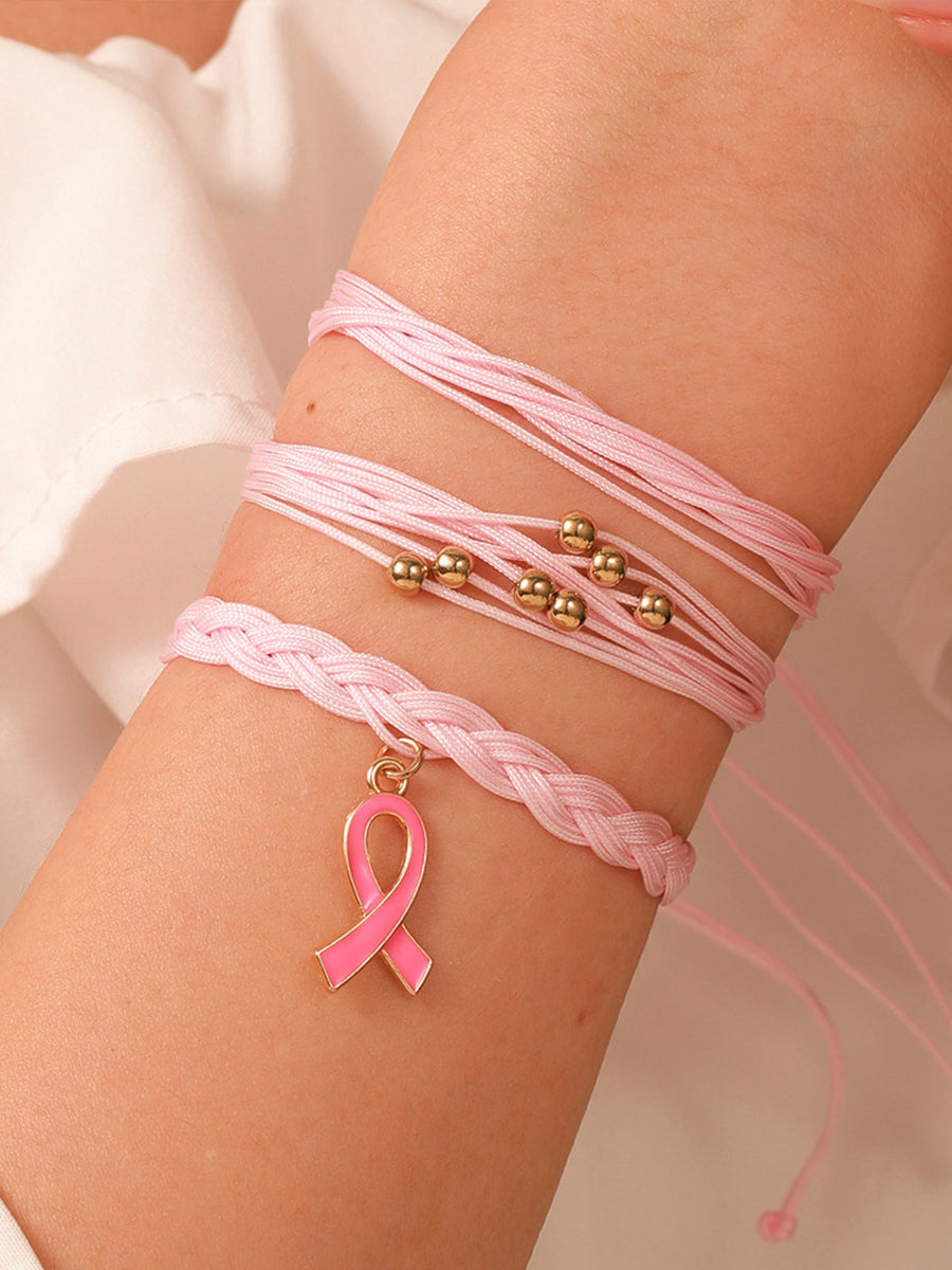 Consciência do câncer de mama feminino fita rosa pulseira conjunto