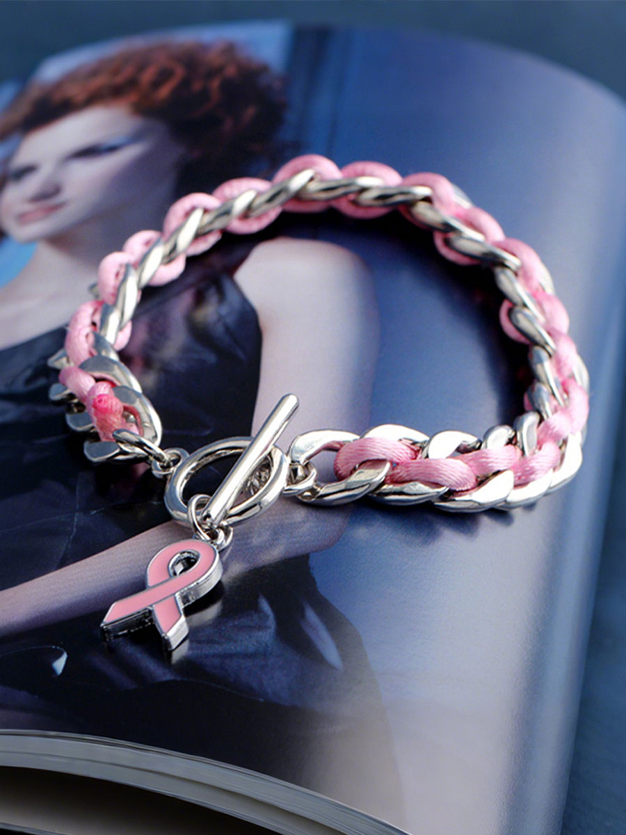 Pulseira fita rosa câncer de mama feminino
