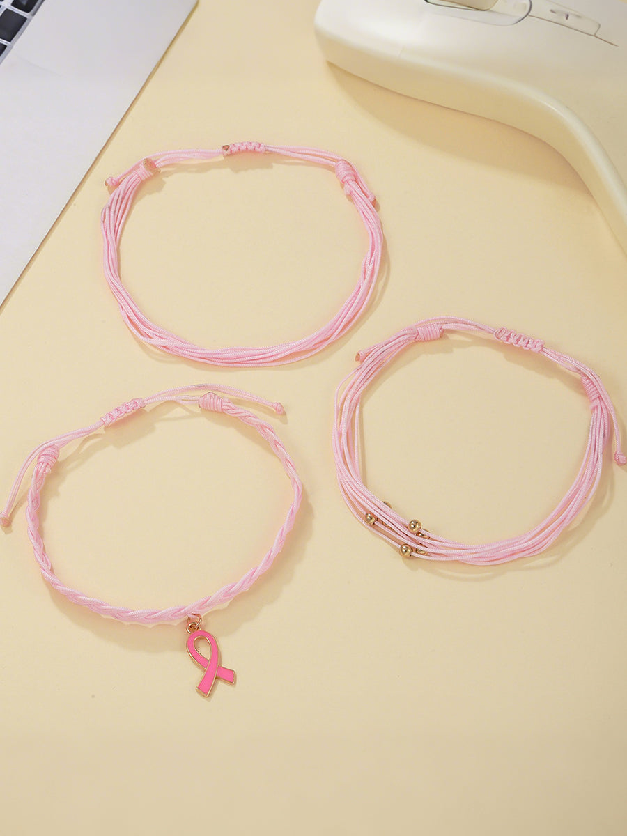 Consciência do câncer de mama feminino fita rosa pulseira conjunto