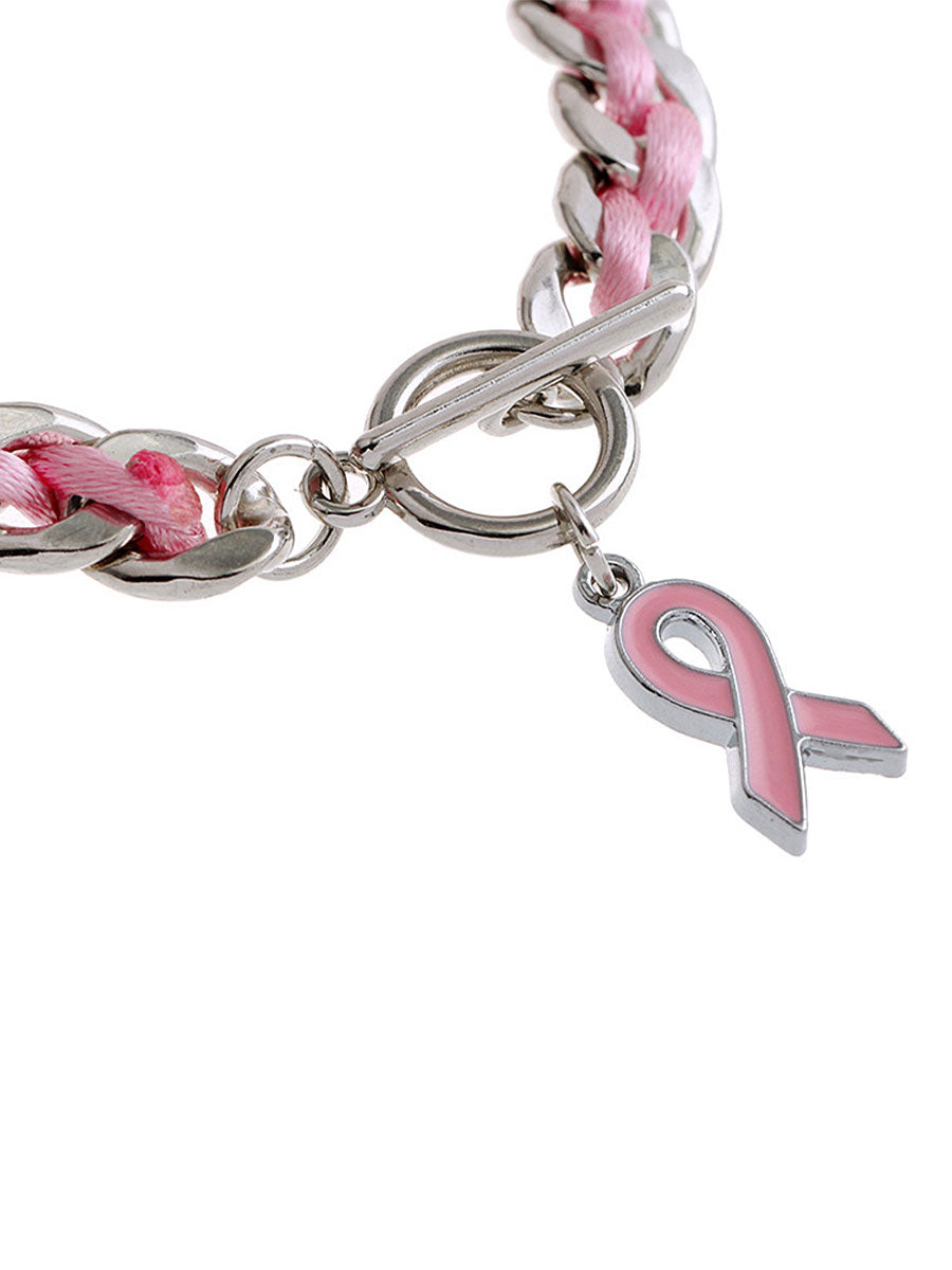 Pulseira fita rosa câncer de mama feminino