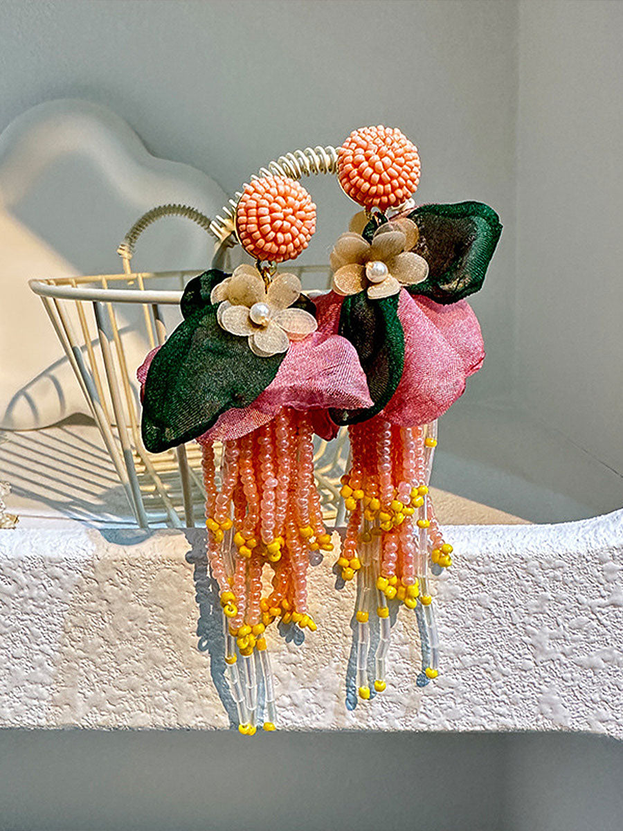Brincos florais rosa câncer de mama feminino
