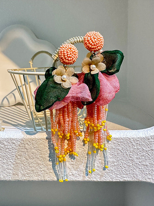Brincos florais rosa câncer de mama feminino