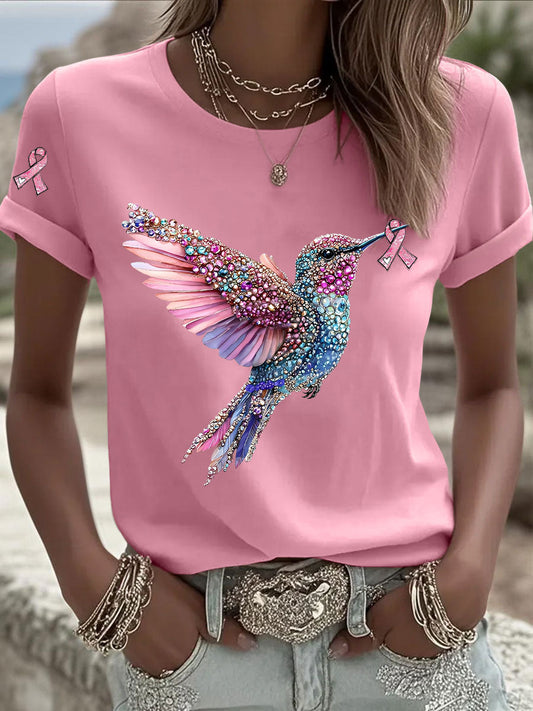 T-shirt Casual impressão fita rosa feminina