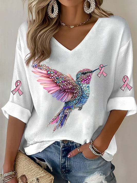 Câncer de mama feminino colibri camiseta casual impressão