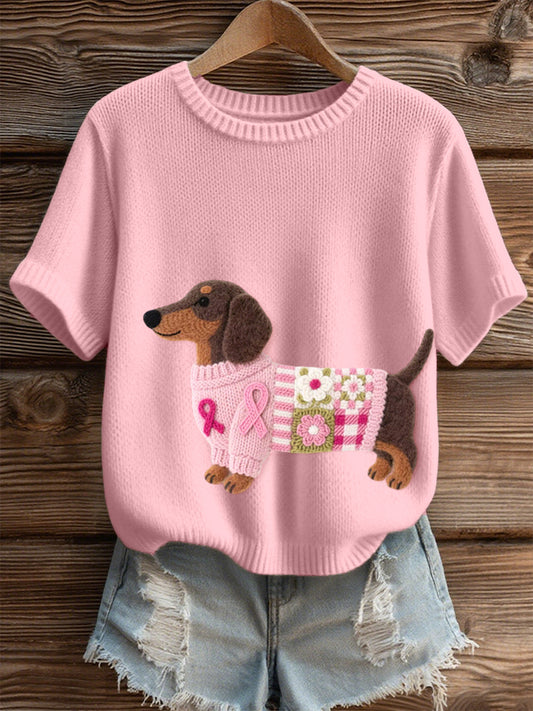 Padrão lindo Dachshund das mulheres sentiu arte aconchegante Knit Top