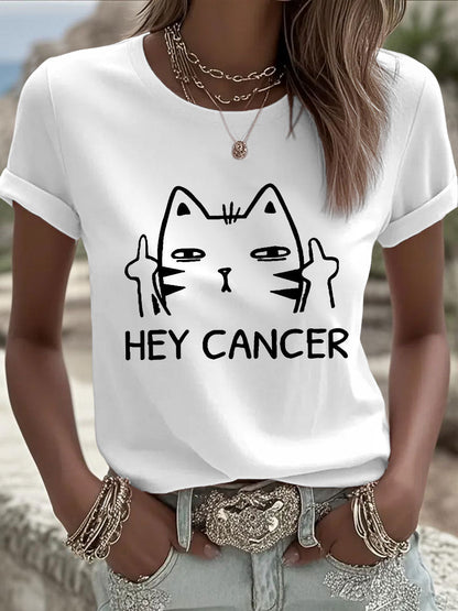 Camisetas de Mulher Hey Cancer F U Cat