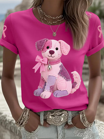 Rosa cão rosa fita câncer de mama consciência Tee apoio feminino