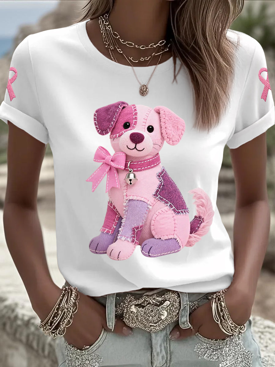 Rosa cão rosa fita câncer de mama consciência Tee apoio feminino