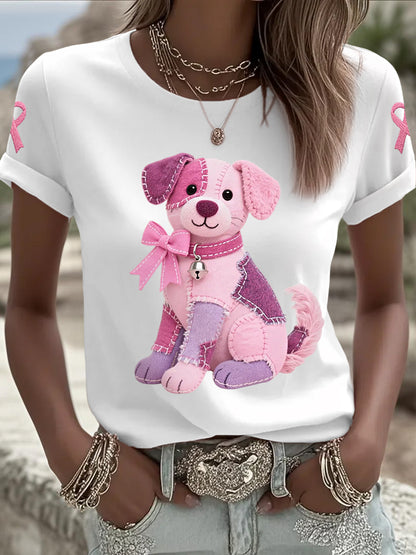 Rosa cão rosa fita câncer de mama consciência Tee apoio feminino