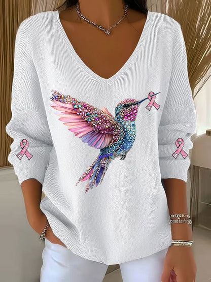 Câncer de mama feminino consciência colibri impressão Casual Top