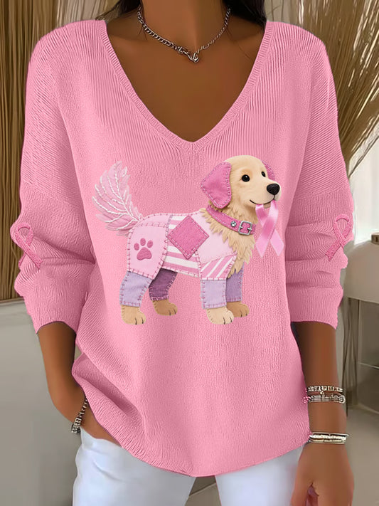 Pink Dog rosa fita câncer de mama consciência apoio Top de manga longa feminino