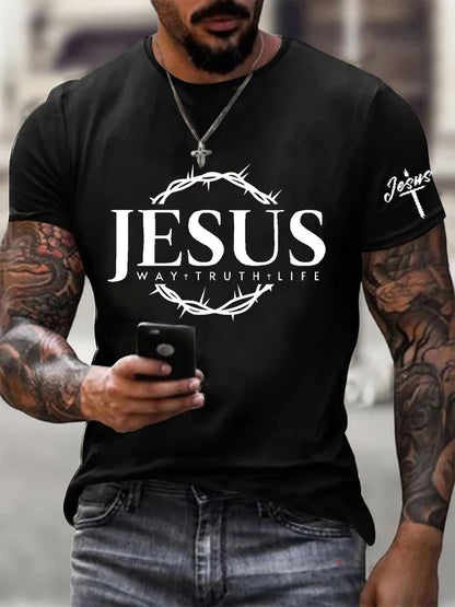 Jesus Faith Cross homens impressão Casual manga curta t-shirt