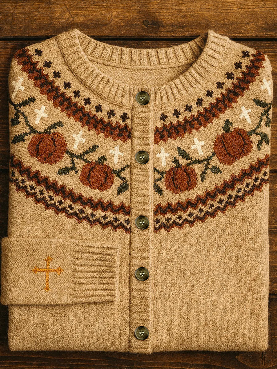 Cruz de outono feminino impressão Casual Cardigan