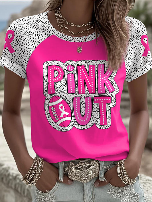 Consciência do câncer de mama feminino Pink Out futebol impresso t-shirt