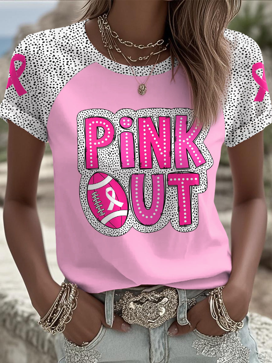 Consciência do câncer de mama feminino Pink Out futebol impresso t-shirt