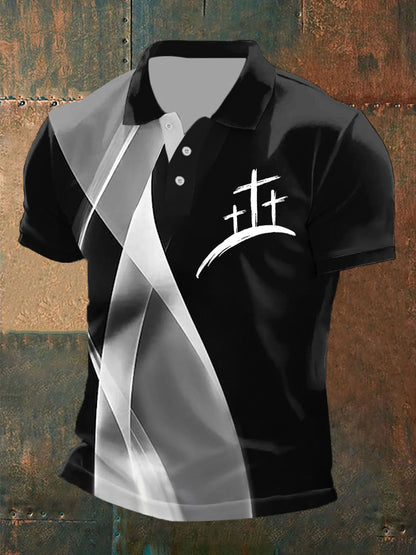 Homens de fé Cruz impresso botão Casual T-shirt