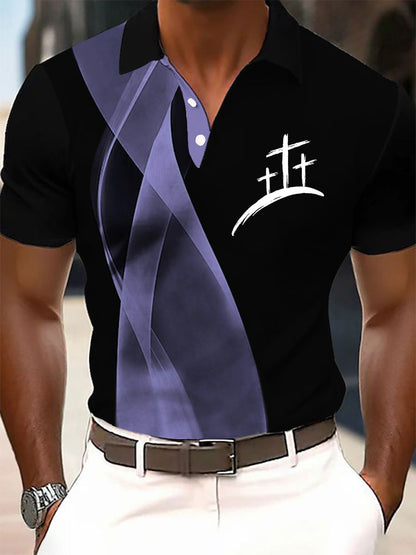 Homens de fé Cruz impresso botão Casual T-shirt