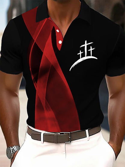 Homens de fé Cruz impresso botão Casual T-shirt