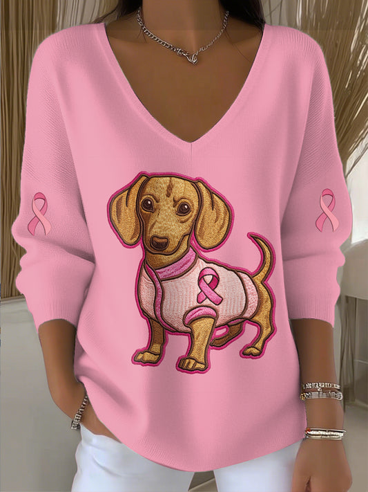 Cão de mama câncer feminino imprimir malha v-neck pulôver camisola