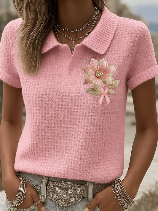 Consciência do câncer de mama feminino Floral Art Shirt