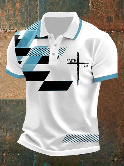 Fé dos homens sobre o medo Fé cruzada Impressão geométrica Polo Casual