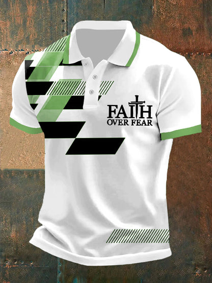 Fé dos homens sobre o medo Fé cruzada Impressão geométrica Polo Casual