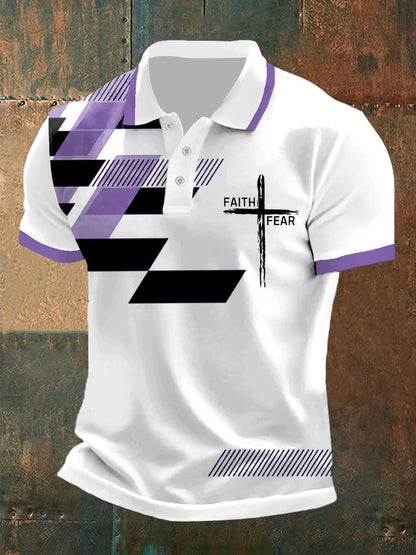 Fé dos homens sobre o medo Fé cruzada Impressão geométrica Polo Casual