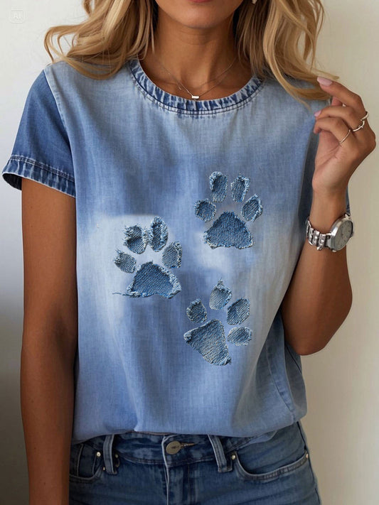 T-shirt Denim Paw feminina