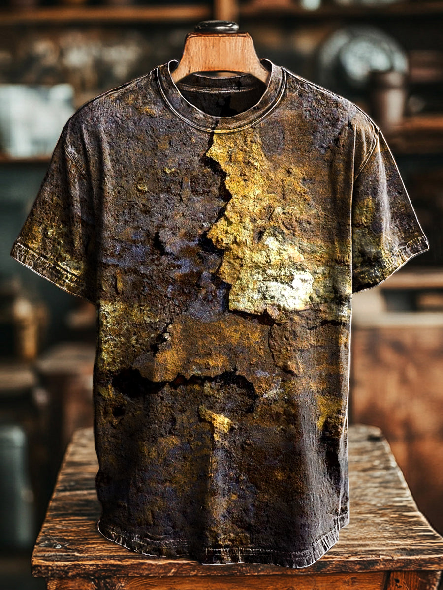Unisex Retro Envelhecido Rust Impresso Casual Loose Short Sleeve T-shirt
