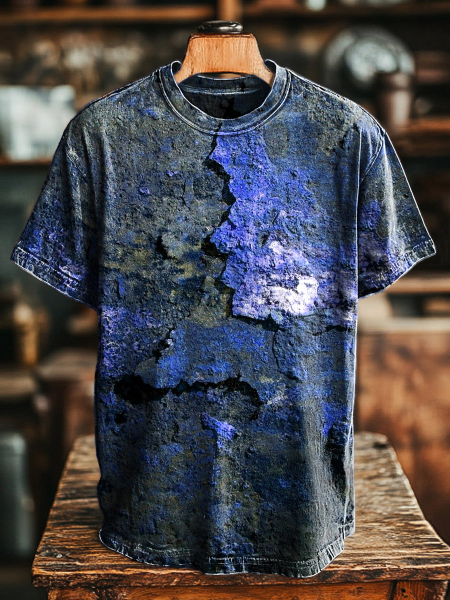 Unisex Retro Envelhecido Rust Impresso Casual Loose Short Sleeve T-shirt