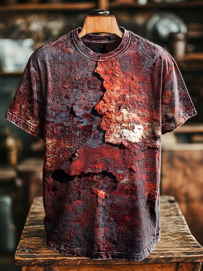 Unisex Retro Envelhecido Rust Impresso Casual Loose Short Sleeve T-shirt
