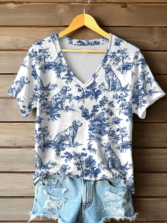 T-shirts Golden Retriever V-neck Mulher