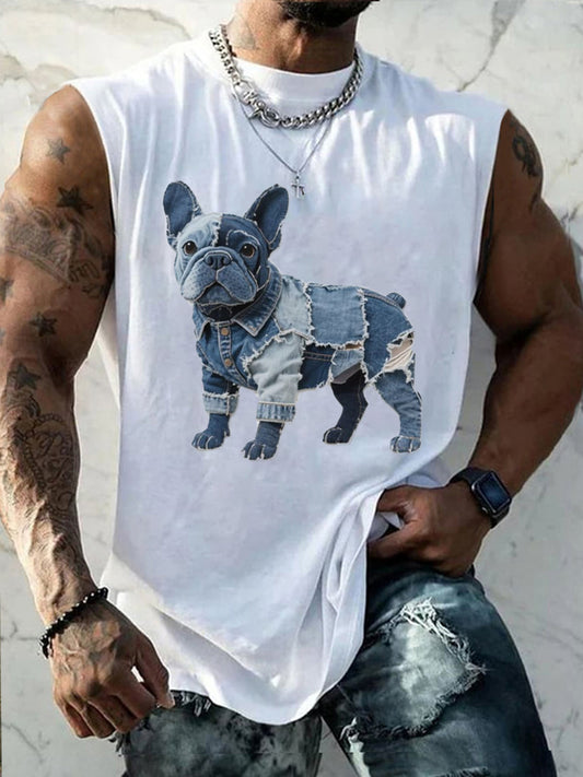 Bulldog Padrão Patchwork arte Tank Top do homens