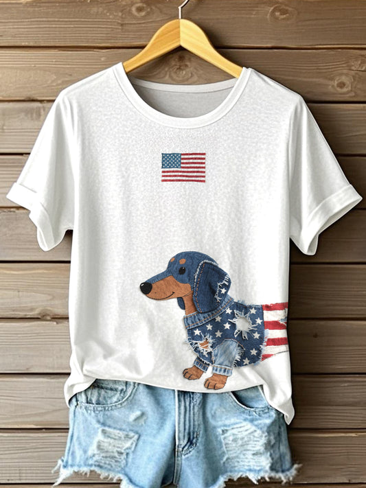 Dia da independência das mulheres Inspirado Dachshund Patchwork Art T-shirt