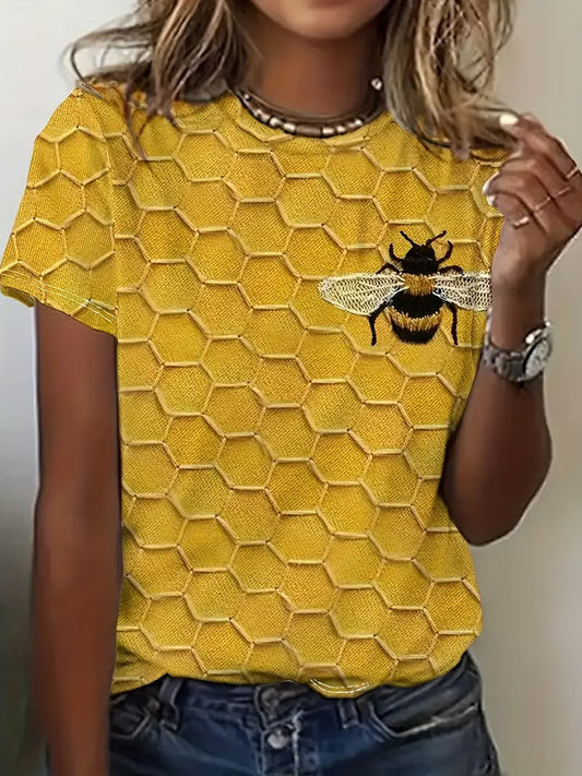 Camiseta Casual de Abelha Feminina