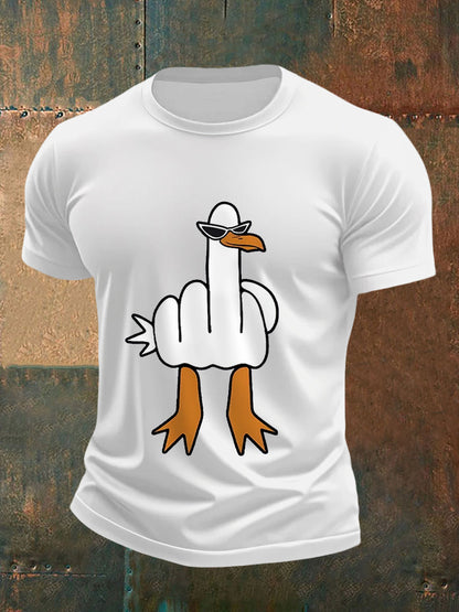 Men's eu não dar um pato engraçado dedo médio ofensivo Dude Duck Print Tee
