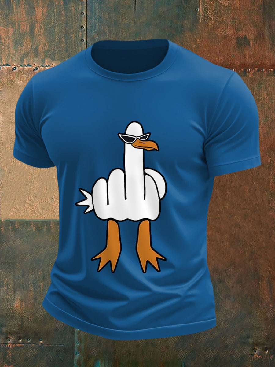 Men's eu não dar um pato engraçado dedo médio ofensivo Dude Duck Print Tee