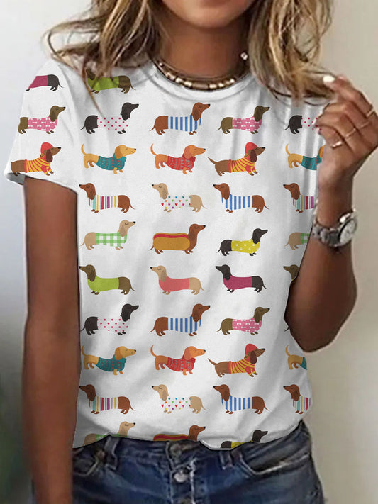 Dachshund engraçado arte impressão camiseta de manga curta feminino