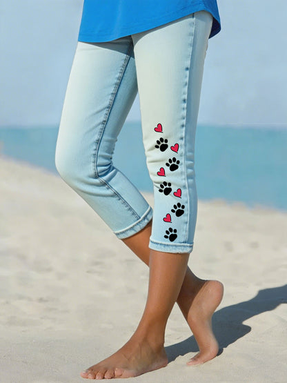 Leggings de Denim Paw Cropped feminino