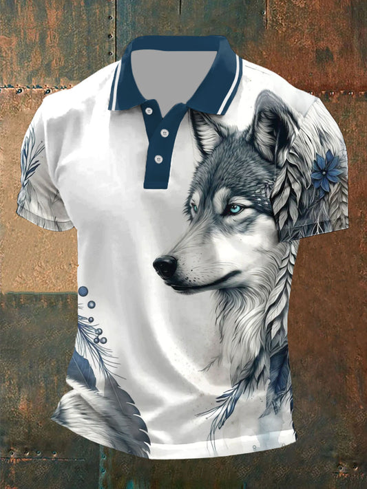 Tops casuais de impressão lobo masculino